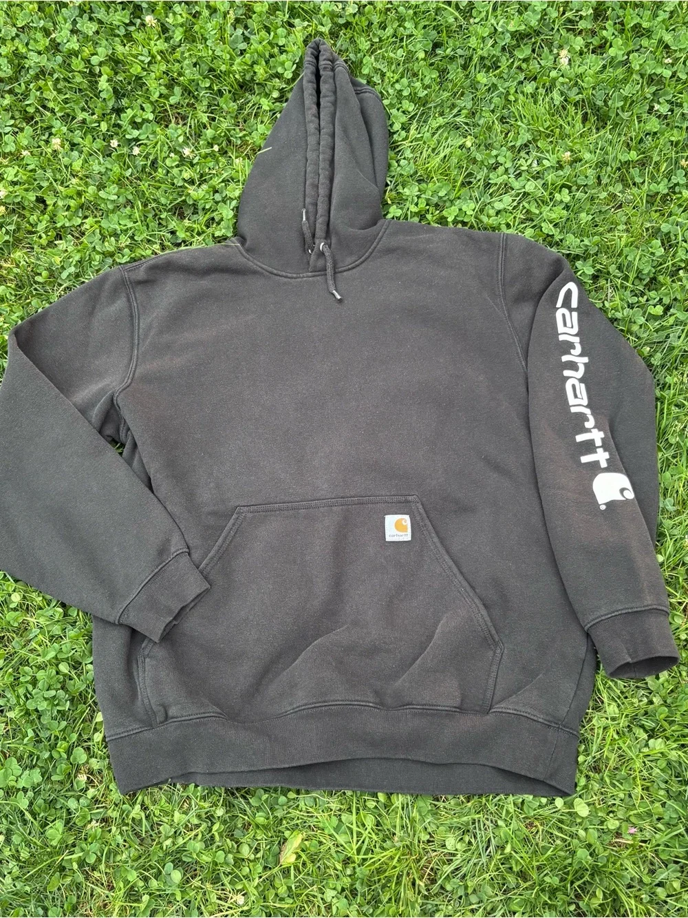 Carhartt Men’s Black Crewneck Hooded Sweatshirt with Sleeve Logo